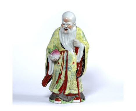 Model of Shou Lao Chinese,19th Century, the standing figure Lao Tsze holding a peach of longevity from Seven Gods of Felicity