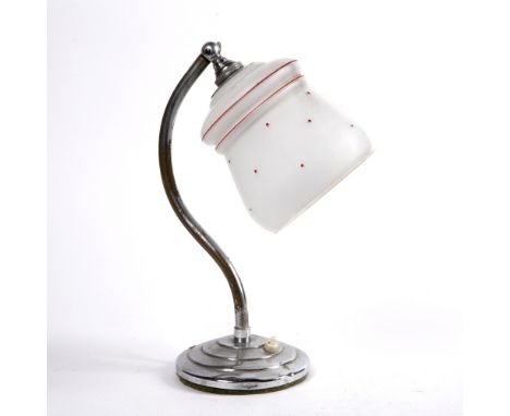 Mid 20th Century  lamp with painted glass shade, 32cm high overall 
