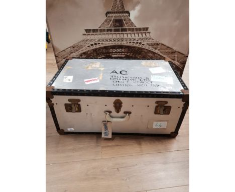 LARGE METAL BOUND TRAVEL TRUNK