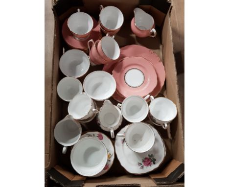 2 PART TEA SETS FLORAL PATTERNED COLCLOUGH AND PINK PATTERNED MAINLY CUPS AND SAUCERS