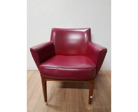 VINTAGE TEAK FRAMED LEATHER ARMCHAIR