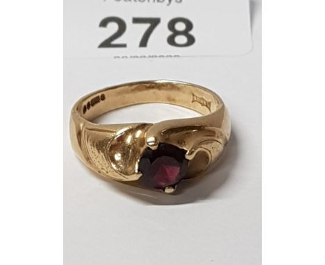 LARGE GENTLEMANS 9CT GOLD RUBY RING U1/2  4.6G