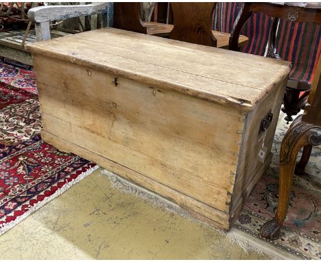 A Victorian rectangular pine trunk, length 101cm, depth 53cm, height 49cm