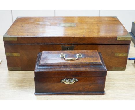A Victorian mahogany writing slope and Chippendale-period mahogany tea caddy,Writing slope 50 cms wide.