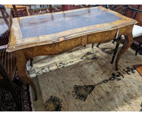 A 19th century mother of pearl and marquetry inlaid writing table, width 120cm, depth 65cm, height 73cm