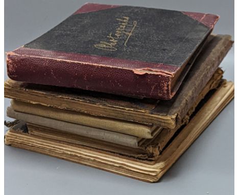 Five various sketch books, an exercise book containing miscellaneous crests and a photograph album