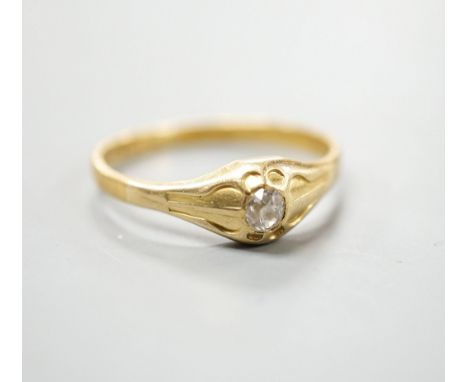 A Victorian 22ct gold and solitaire diamond set ring, London, 1875, size Z, gross weight 5 grams,stone weight approx. estimat