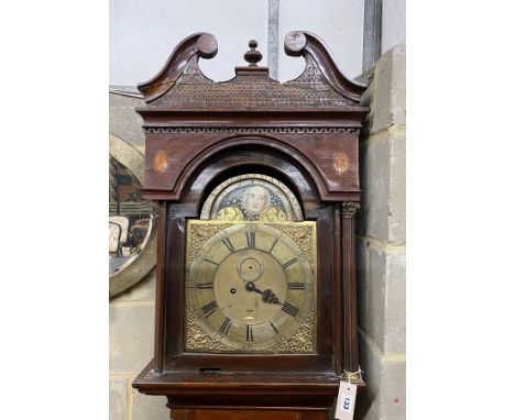 A George III inlaid mahogany 8 day longcase clock with moonphase dial, marked Thomas Chapman, Bath, (in need of restoration) 