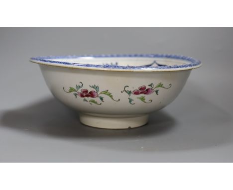 A Chinese underglaze blue and famille rose decorated basin or bowl, Qianlong period, 27 cm diameter