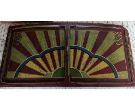 An early 20th century painted wood fairground panel, width 146cm, height 71cm