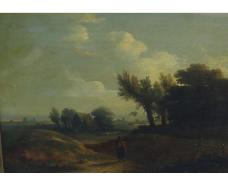 James Arthur O'Connor (1792-1841), oil on canvas laid on wooden panel, Traveller in an extensive landscape, signed, 26 x 31cm