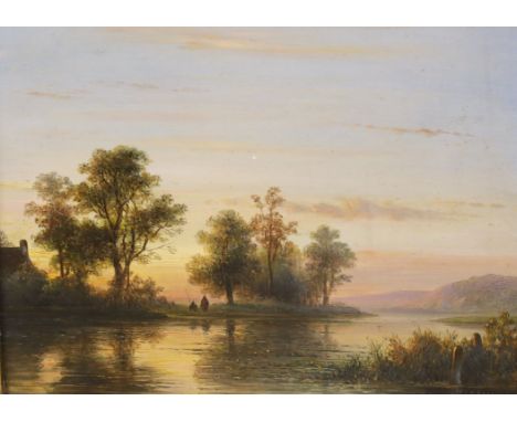 Lodewijk Johannes Kleijn (1817-1897), oil on panel, River landscape at sunset, 18 x 24cm