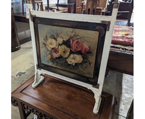 An Arts and Crafts painted copper mounted firescreen, width 64cm, height 78cm