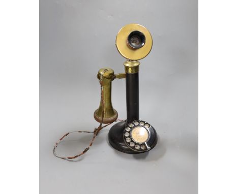 A brass mounted pillar telephone,34cms high.