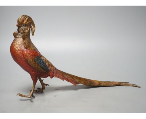A cold painted bronze golden pheasant in style of Bergman 37cm