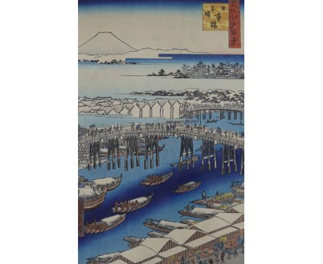 After Hiroshige (1797-1858), coloured woodblock print, View of Edo, 34 x 22cm