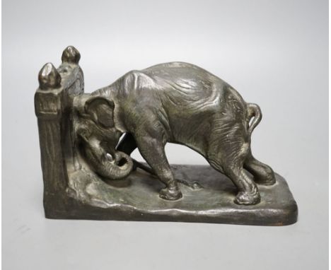 Charles R Knight, a bronze single bookend modelled as an elephant, 21cm