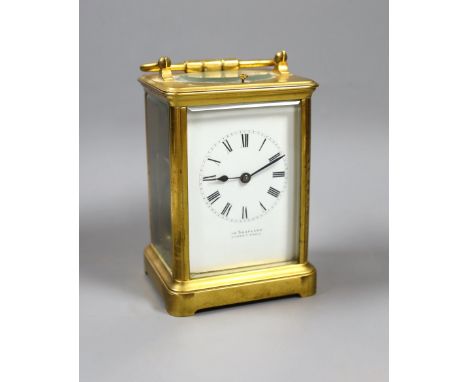 A French gilt brass repeating carriage clock, 14.5 cm high