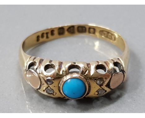 A VICTORIAN 18CT YELLOW GOLD TURQUOISE AND DIAMOND 5 STONE RING SIZE M 1/2 2.2G GROSS