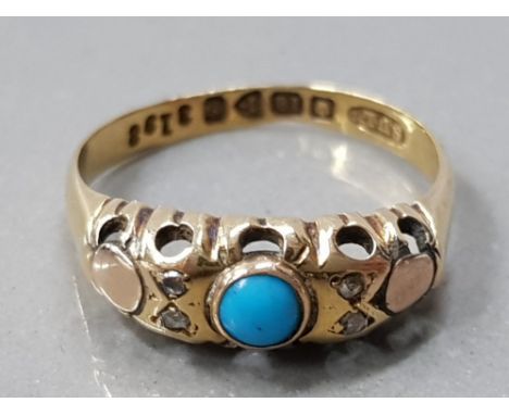 A VICTORIAN 18CT YELLOW GOLD TURQUOISE AND DIAMOND 5 STONE RING SIZE M 1/2 2.2G GROSS