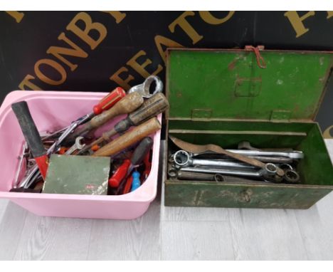A METAL TOOLBOX WITH CONTENTS TOGETHER WITH ANOTHER BOX OF MISCELLANEOUS TOOLS