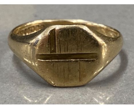 GENTS 9CT YELLOW GOLD SIGNET RING, 5.2G SIZE V