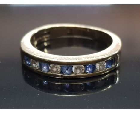 9CT YELLOW GOLD ETERNITY TYPE RING WITH SAPPHIRES AND DIAMONDS SIZE M 3G GROSS