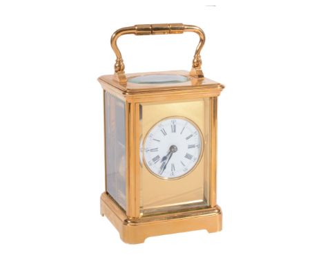  A French gilt brass carriage clock,   circa 1900, the eight-day gong striking movement with silvered platform lever escapeme