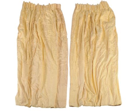  Two matching pairs of patterned yellow curtains  , of recent manufacture, with detailed classical motifs throughout, lined a