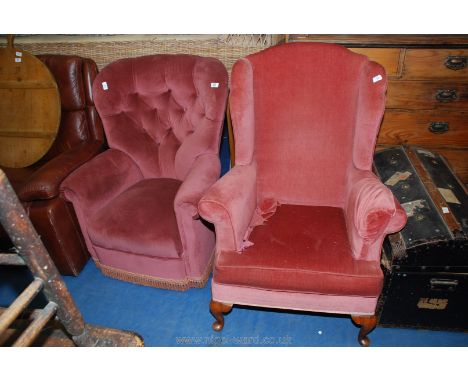 Button back armchair and wing back armchair.