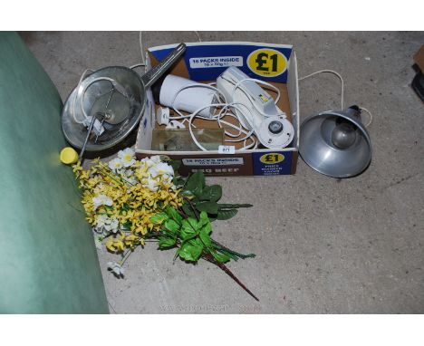Artificial flowers, kitchen ware, heat lamp etc.