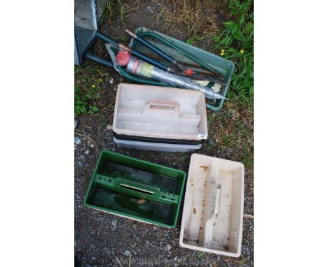 Quantity of garden trugs, clippers, ground post etc.
