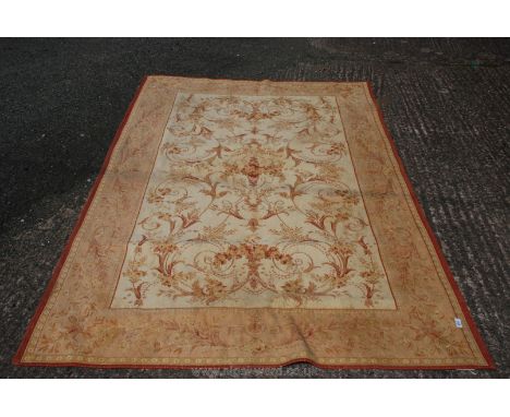 Laura Ashley rug with central floral panel in cream, rust etc, 64'' x 92''.