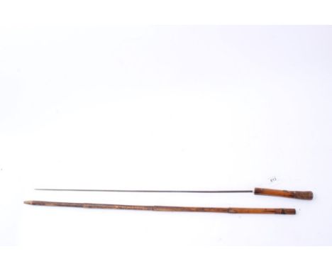 19th Century Bamboo Sword stick, with tapered steel blade, 91cm in overall length