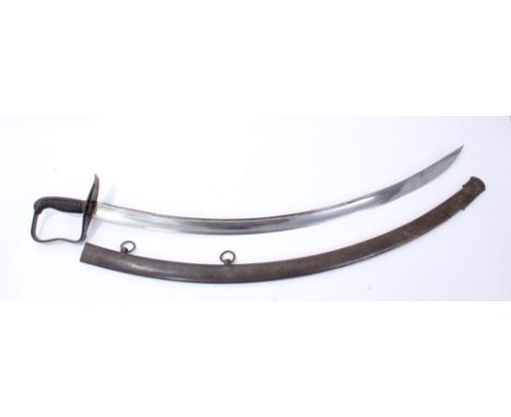 Early 19th Century Austrian Light Cavalry troopers sword, with 'attack' folding guard, curved fullered blade with steel scabb