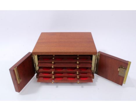 Coin cabinet – a fine teak coin cabinet containing eight coin trays (N.B. with key) (1 item)