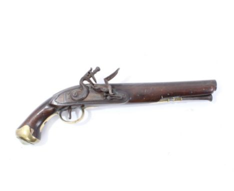 Georgian 1796 pattern-type flintlock military pistol by Thomas, with 16 bore barrel with Birmingham Proofs, roller friezen, w