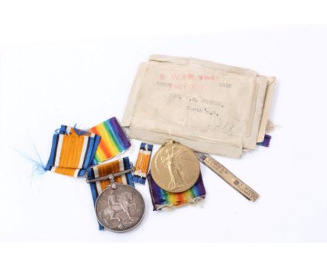 First World War Medal Pair comprising War and Victory medals named to 59357 PTE. P.C. Hughes North’n R. With box of issue