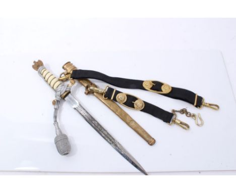 Second World War Nazi Kreigsmarine Dress Dagger with etched polished steel blade by Eickhorn, wire bound ivorine grip with si