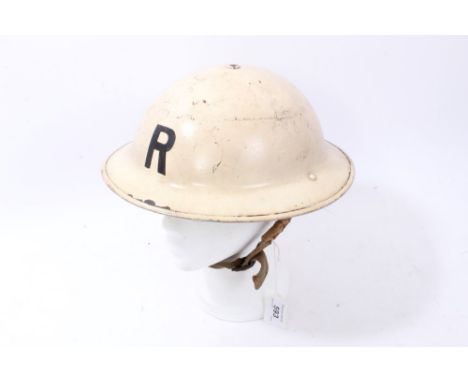 Second World War British Military MKII Steel Helmet with white painted finish and ‘R’ lettering