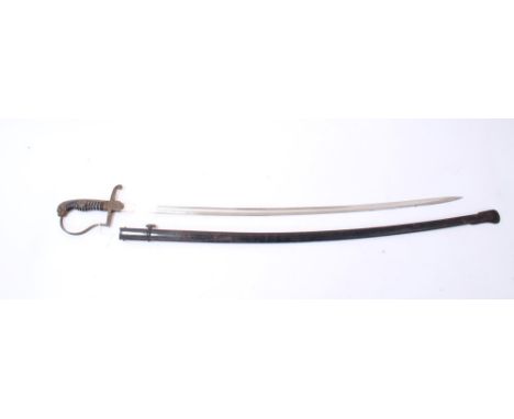 Second World War Nazi Wehrmacht Officers sword, with brass stirrup hilt (traces of original gilded finish present), with oak 
