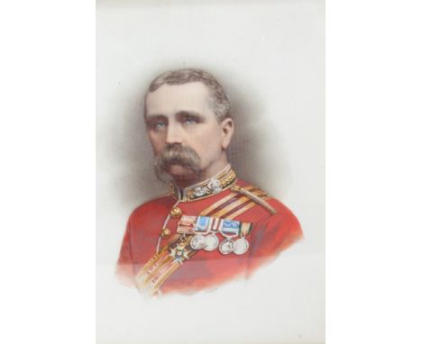 Fine Victorian over-painted photograph of an Army Major in red tunic with medals comprising The Most Honourable Order of the 