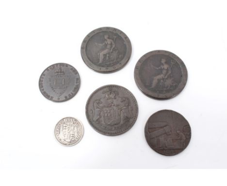 G.B. mixed coinage – to include copper Halfpenny tokens John Wilkinson 1793. GF, Hornchurch, Romford and Havering (1795). GVF