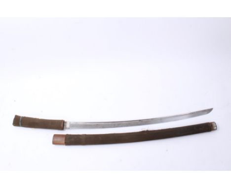 Japanese katana, probably mid-17 th century, carved fullered blade – unsigned tang in canvas-covered scabbard and hilt, the b