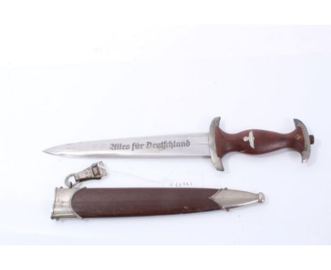 Nazi SA men's dress dagger with etched blade 'Alles Fur Deutschland', marked RZM M7/72/39 in original brown painted metal sca