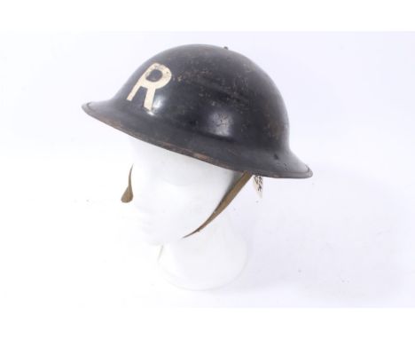 Second World War British Military MKII Steel Helmet with painted finish and letter- R (Rescue Organisation )