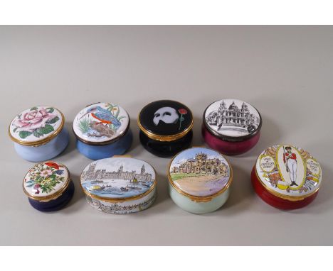 Eight enamel trinket boxes by various makers: Worcestershire, Bilston and Battersea, Crummles, The Theatre Collection, 6.5cm 
