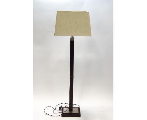 A 20th century wooden and chrome standard lamp and shade, on a stepped base, 150cm high