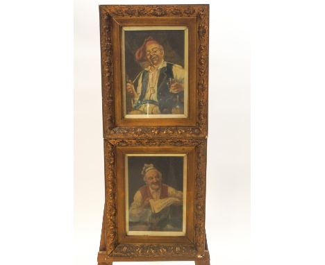 H Salvati (19th century, Italian), A cheerful elderly man and his newspaper, Man smoking a pipe, oil on canvas, a pair, signe