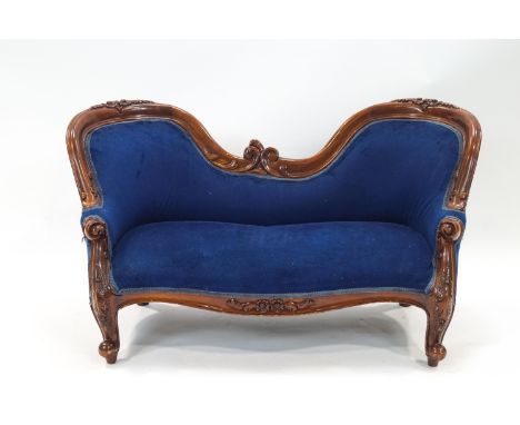 A Victorian style child's mahogany show frame two seat sofa on cabriole legs, 87cm wide